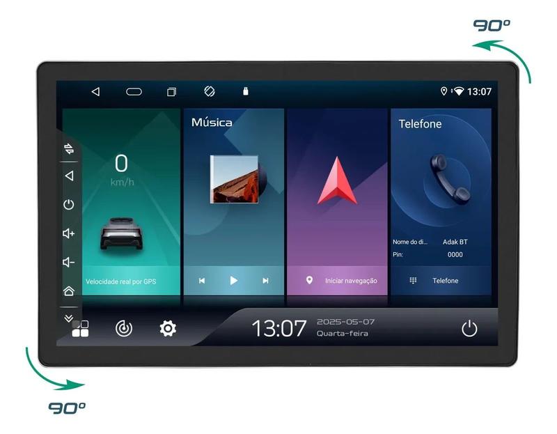 Central Multimida Android 14 OctaCore 4/64GB Tela Giratoria 2K